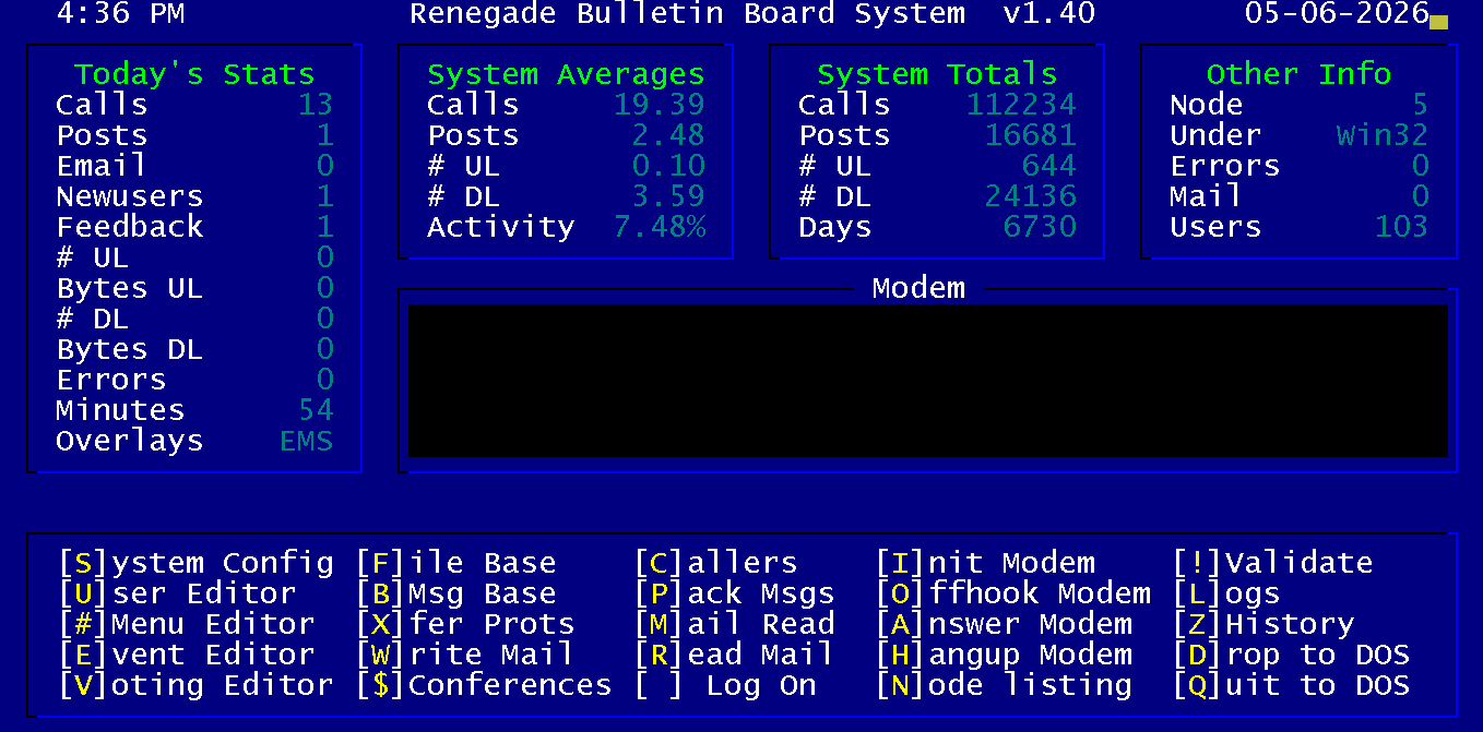 Renegade BBS screenshot